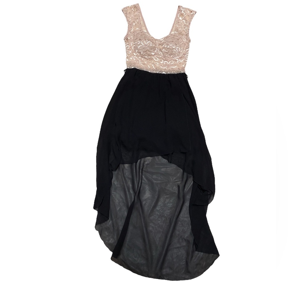 A’Gaci Sleeveless Dress Women’s S Pink Floral Lace Black Chiffon High Low Skirt